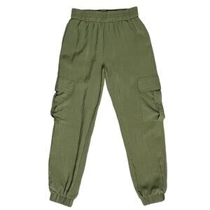 Forever 21 Womens Jogger Pants M Green Crepe Cargo Pockets Pull On Elastic Waist